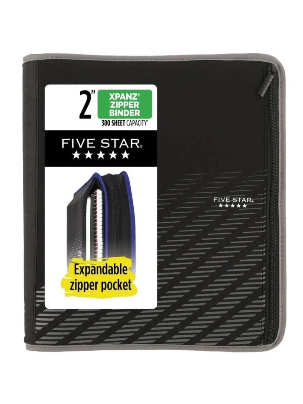 Five Star Xpanz 2" Round Ring 380 Sheet Expandable File Organizer Zipper Binder